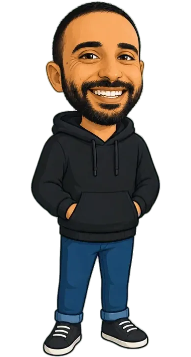 Joe, the cartoon version of me from my app FAYE9, smiling and saluting